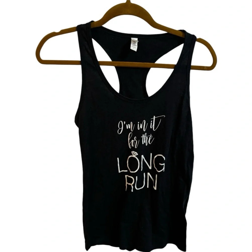 “In it for the long run” black racerback tank top